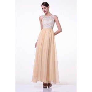 Beaded Long Sleeveless Illusion Dress by Cinderella Divine Maxi Party Dress